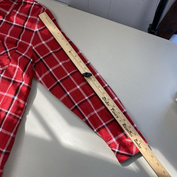 J Jill Tunic Button Up Top Womens Medium Petite Red Plaid Pockets Shacket Grunge - Picture 8 of 14